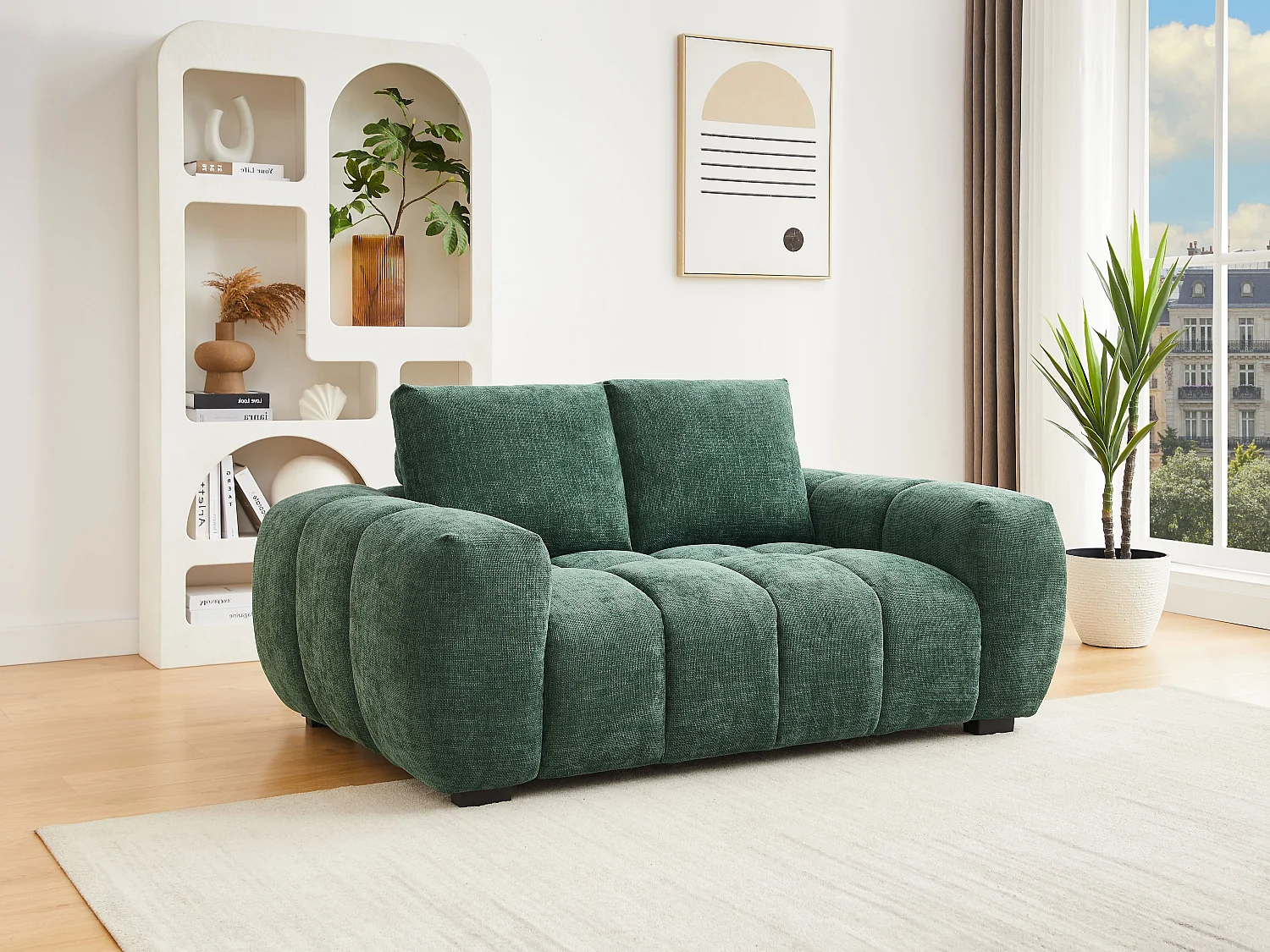 Tweezitsbank van groen gestructureerde stof kleur BERENIA