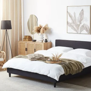Bed met LED stof zwart 160 x 200 cm FITOU Bed met LED stof zwart 160 x 200 cm FITOU