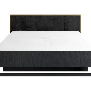 Bed MONDO – 180×200 cm – Zwart gestructureerd en goud – Metalen poten – Inclusief lattenbodem