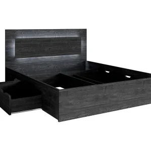 Bed VELTIS 160×200 cm met LED-hoofdbord – Kleur zwart essen – Modern frame zonder lattenbodem Bed VELTIS 160×200 cm met LED-hoofdbord – Kleur zwart essen – Modern frame zonder lattenbodem
