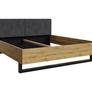 Bed MELODY 160×200 cm – Hoofdbord gestoffeerd – Grafietzwart en licht eiken – Lattenbodem en matras niet inbegrepen Bed MELODY 160×200 cm – Hoofdbord gestoffeerd – Grafietzwart en licht eiken – Lattenbodem en matras niet inbegrepen