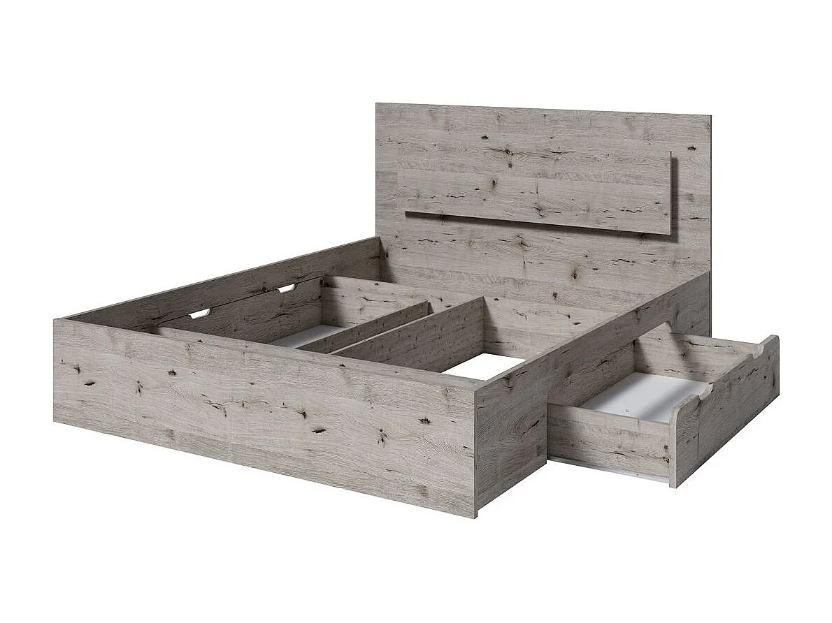 Bed VELTIS 160x200 cm met LED-hoofdbord - Wellington eiken kleur - Lattenbodem en matras niet inbegrepen