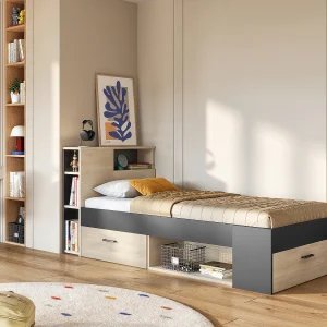 Compleet bed LEANDRE  – 90 x 190 cm – eiken/naturel