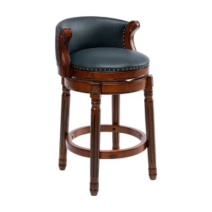 Barkruk van echt leer met rugleuning, 360° draaibaar, houten frame, blauw (54,8×54,8×96 cm) Barkruk van echt leer met rugleuning, 360° draaibaar, houten frame, blauw (54,8×54,8×96 cm)
