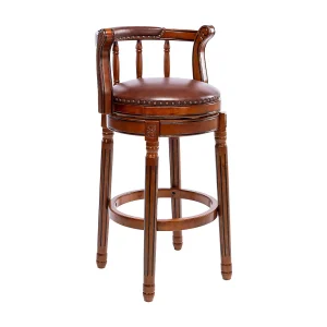 Barkruk van echt leer – modern design met rugleuning, houten frame, 360° draaibaar, bruin (54,8 x 54,8 x 96 cm) Barkruk van echt leer – modern design met rugleuning, houten frame, 360° draaibaar, bruin (54,8 x 54,8 x 96 cm)