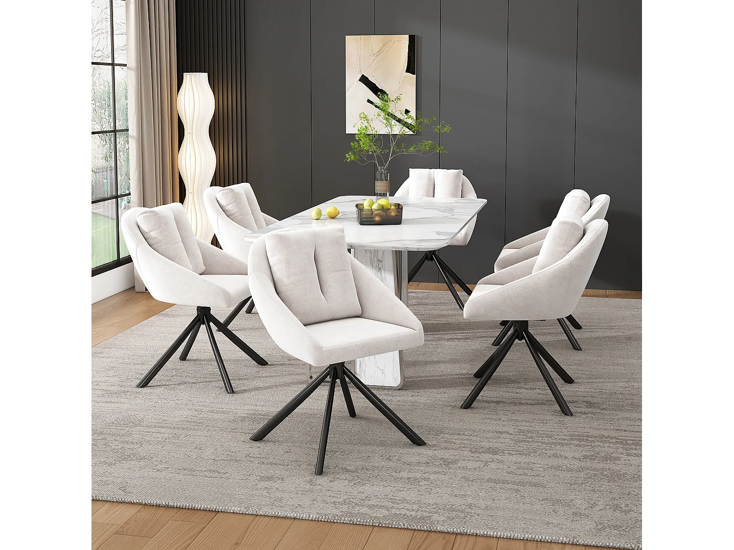 Beige fluwelen draaistoel, modern design, comfortabel en ergonomisch, fluwelen materiaal, metalen frame (72,39 x 62,23 x 49,53 cm)