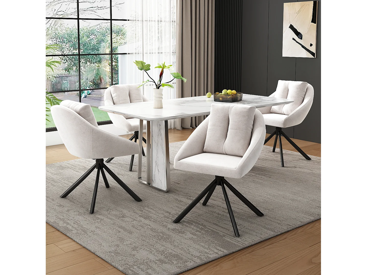 Beige fluwelen draaistoel, modern en comfortabel design, fluwelen materiaal, metalen frame (72,39x62,23x49,53 cm)