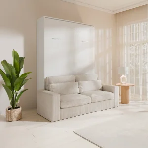 Verticaal Opklapbaar bed 140 x 200 cm wit + sofa – BEGANIO Verticaal Opklapbaar bed 140 x 200 cm wit + sofa – BEGANIO