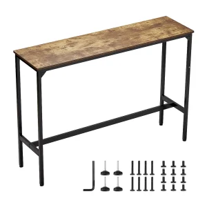 Bar Tafel SucceBuy, 139.7×38.1×99.1cm, Hoge Tafel met Stevige Metalen Structuur, Smalle Lange Bureau voor Cocktails, Gemakkelijk te Monteren Bar Tafel SucceBuy, 139.7×38.1×99.1cm, Hoge Tafel met Stevige Metalen Structuur, Smalle Lange Bureau voor Cocktails, Gemakkelijk te Monteren
