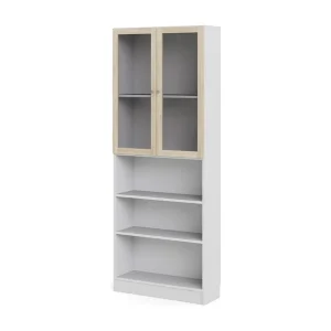 Base wandkast 2 glazen deuren en 2 planken wit, eiken structuur decor. Base wandkast 2 glazen deuren en 2 planken wit, eiken structuur decor.