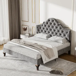 Bed met verstelbaar hoofdeinde voor volwassenen – 140 x 200 cm – fluweel – Scandinavische stijl – grijs Bed met verstelbaar hoofdeinde voor volwassenen – 140 x 200 cm – fluweel – Scandinavische stijl – grijs