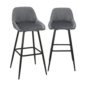 Barkrukken Velours, Lot Van 2, Zwarte Metalen Poten, Zithoogte 68 Cm, MIRA (Grijs)