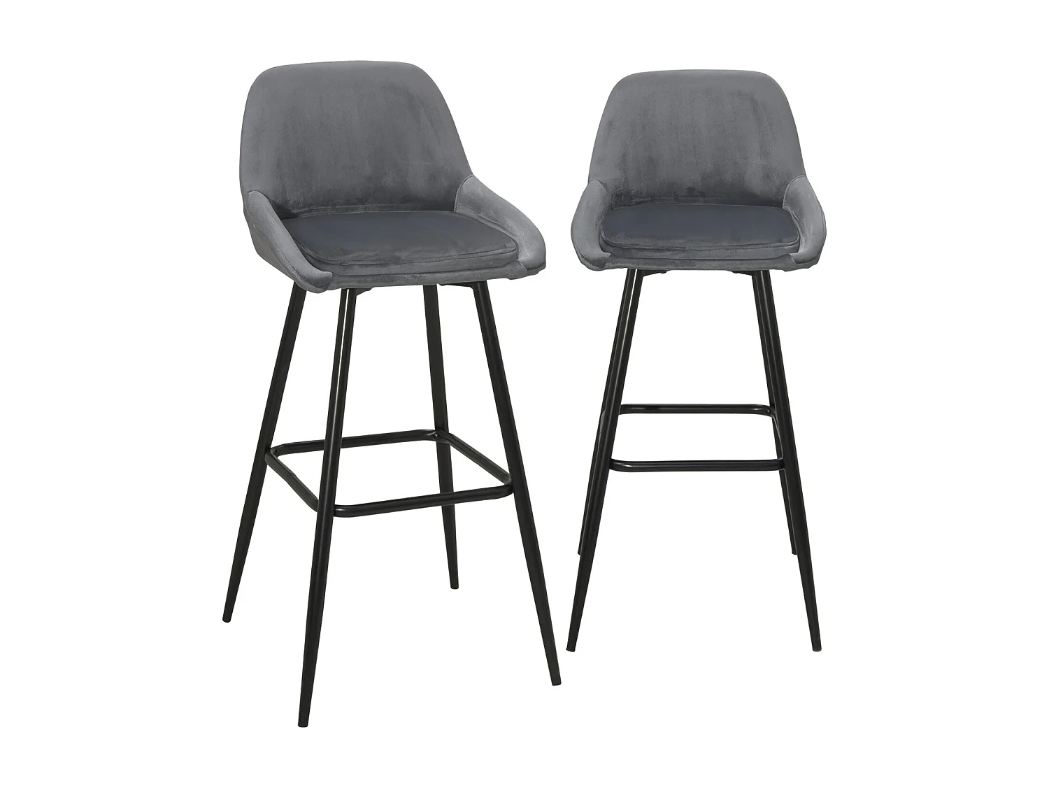 Barkrukken Velours, Lot Van 2, Zwarte Metalen Poten, Zithoogte 68 Cm, MIRA (Grijs)