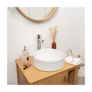 BERRY 36cm ronde witte keramische wastafel met structuur