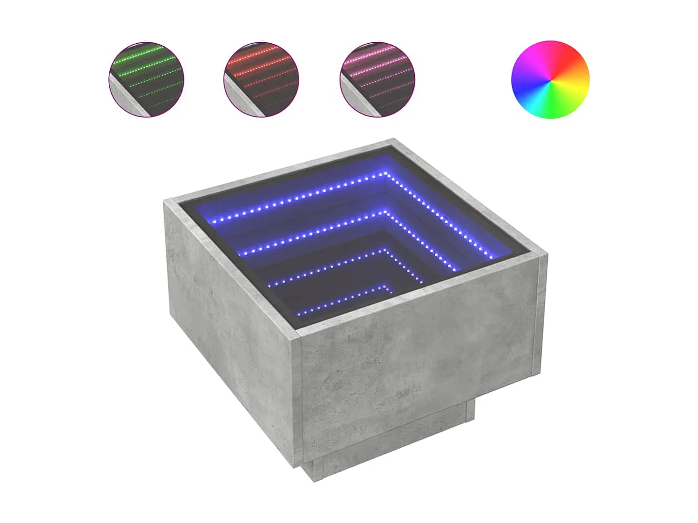 Bijzettafel | Salontafel | Woonkamertafel met LED 40x40x30 cm bewerkt hout betongrijs