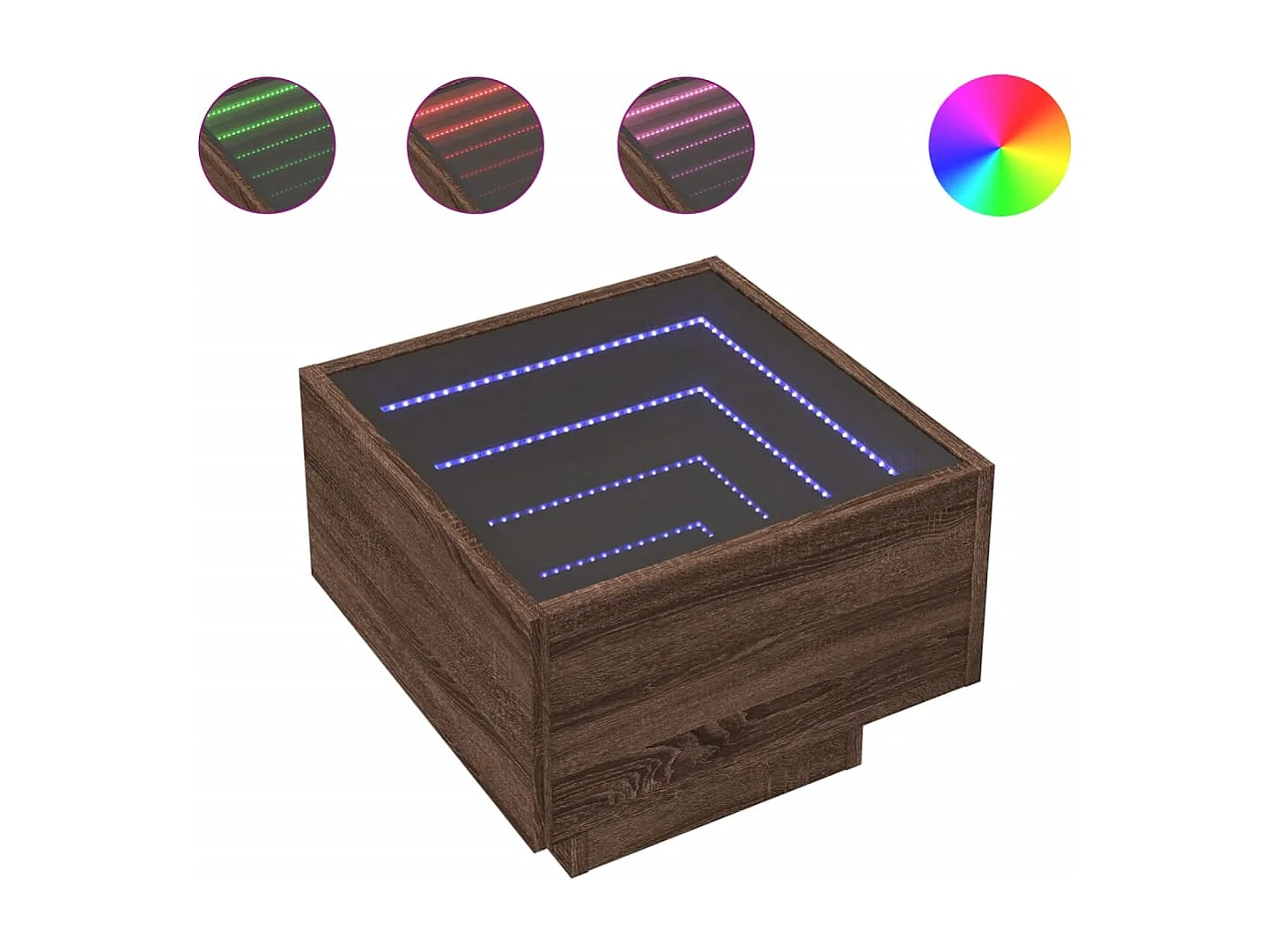 Bijzettafel | Salontafel | Woonkamertafel met LED 40x40x30 cm bewerkt hout bruin eikenkleur