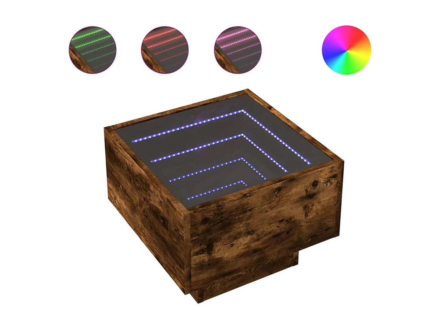 Bijzettafel | Salontafel | Woonkamertafel met LED 40x40x30 cm bewerkt hout gerookt eikenkleur