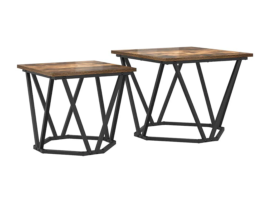Bijzettafel Set van 2 | Salontafel Gerookt eiken 50 x 50 x 40 cm