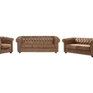 Bankstel en fauteuil CHESTERFIELD van microvezel met vintage look – Koop nu online Bankstel en fauteuil CHESTERFIELD van microvezel met vintage look – Koop nu online