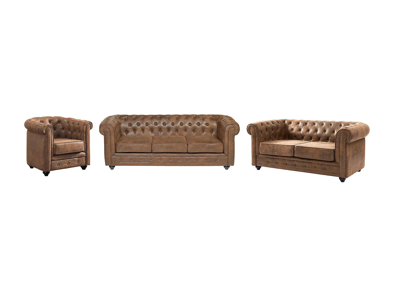 Bankstel en fauteuil CHESTERFIELD van microvezel met vintage look – Koop nu online