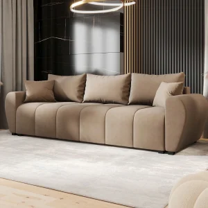 BEDANTE BANK MOLISA met slaapfunctie ITAKA 48 Lichtbruin – Bank met opbergruimte, bedkist, woonkamerbank, sofa, slaapbank, bank met kist, bedbank