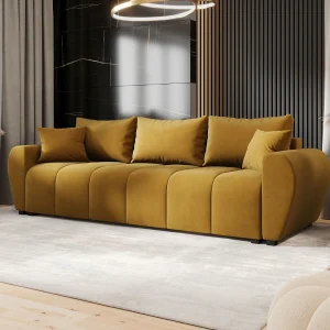 BEDANTE BANK MOLISA met slaapfunctie ITAKA 33 Mosterdgeel – Bank met opbergruimte, bedkist, woonkamerbank, sofa, slaapbank, bank met kist, bedbank