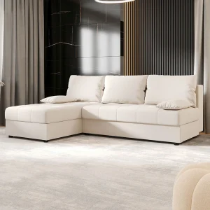BEDANTE Hoekbank MOS L Cosmic 10 Beige Links met slaapfunctie, L-vormige bank met opbergruimte, slaapbank, bedbank
