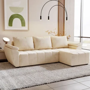 BEDANTE hoekbank ZEUS L Monolith 02 rechts beige met slaapfunctie L-vormige bank met opbergruimte woonkamerbank slaapbank