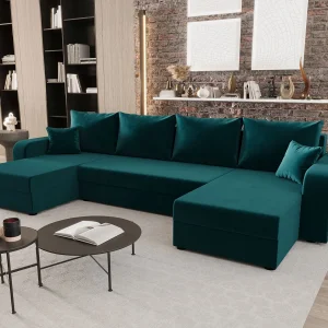 BEDANTE woonlandschap HEWLET U BIS Itaka 39 turkoois met slaapfunctie U-vormige bank met opbergruimte bedbox woonkamerbank bank sofa slaapbank bedbox slaapbank