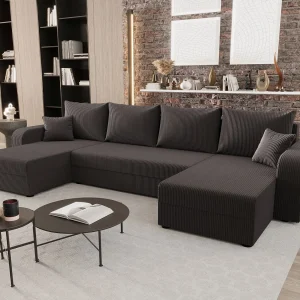 BEDANTE woonlandschap HEWLET U BIS Zoom 21 donkergrijs met slaapfunctie U-vormige bank met opbergruimte bedbox woonkamerbank bank sofa slaapbank bedbox slaapbank