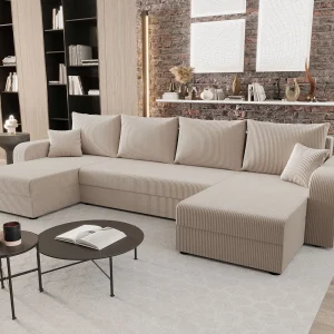 BEDANTE woonlandschap HEWLET U BIS Zoom 1 beige met slaapfunctie U-vormige bank met opbergruimte bedbox woonkamerbank bank sofa slaapbank bedbox slaapbank