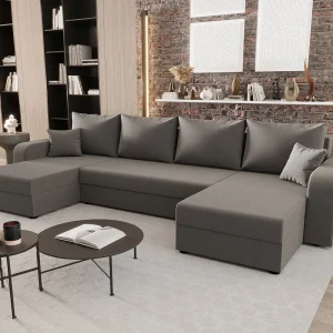 BEDANTE woonlandschap HEWLET U BIS Sawana 21 grijs met slaapfunctie U-vormige bank met opbergruimte bedbox woonkamerbank bank sofa slaapbank bedbox slaapbank