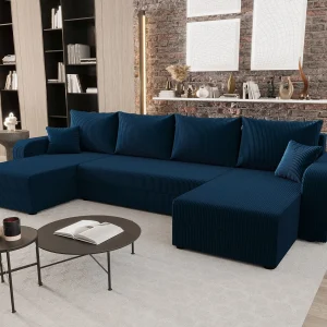 BEDANTE woonlandschap HEWLET U BIS Zoom 13 donkerblauw met slaapfunctie U-vormige bank met opbergruimte bedbox woonkamerbank bank sofa slaapbank bedbox slaapbank