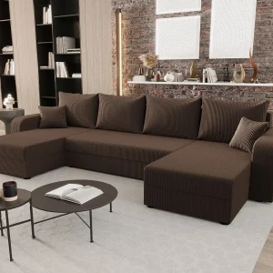 BEDANTE woonlandschap HEWLET U BIS Zoom 5 bruin met slaapfunctie U-vormige bank met opbergruimte bedbox woonkamerbank bank sofa slaapbank bedbox slaapbank