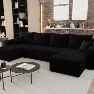 BEDANTE woonlandschap HEWLET U BIS Zoom 23 zwart met slaapfunctie U-vormige bank met opbergruimte bedbox woonkamerbank bank sofa slaapbank bedbox slaapbank