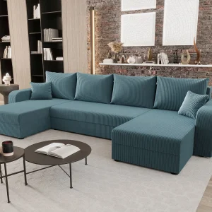 BEDANTE woonlandschap HEWLET U BIS Zoom 14 Blau met slaapfunctie U-vormige bank met opbergruimte bedbox woonkamerbank bank sofa slaapbank bedbox slaapbank
