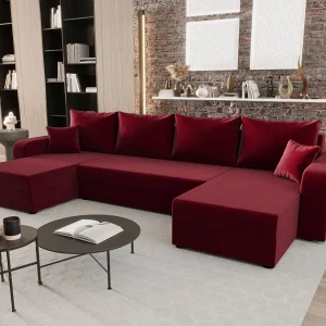 BEDANTE woonlandschap HEWLET U BIS Itaka 34 donkerrood met slaapfunctie U-vormige bank met opbergruimte bedbox woonkamerbank bank sofa slaapbank bedbox slaapbank