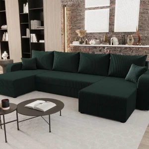 BEDANTE woonlandschap HEWLET U BIS Zoom 10 Dunkelgrün met slaapfunctie U-vormige bank met opbergruimte bedbox woonkamerbank bank sofa slaapbank bedbox slaapbank