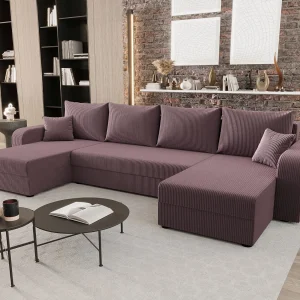 BEDANTE woonlandschap HEWLET U BIS Zoom 17 donkerroze met slaapfunctie U-vormige bank met opbergruimte bedbox woonkamerbank bank sofa slaapbank bedbox slaapbank