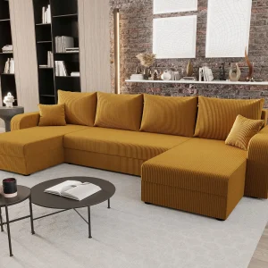 BEDANTE woonlandschap HEWLET U BIS Zoom 9 oranje met slaapfunctie U-vormige bank met opbergruimte bedbox woonkamerbank bank sofa slaapbank bedbox slaapbank