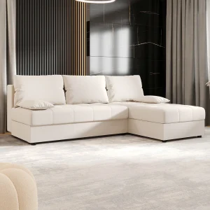 BEDANTE Hoekbank MOS L Cosmic 10 Beige Rechts met slaapfunctie, L-vormige bank met opbergruimte, slaapbank, bedbank