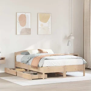 Bedframe zonder matras massief grenenhout 140×190 cm