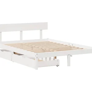 Bedframe zonder matras massief grenenhout wit 160×200 cm