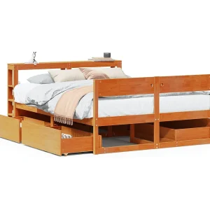 Bedframe zonder matras massief grenenhout wasbruin 135×190 cm Bedframe zonder matras massief grenenhout wasbruin 135×190 cm