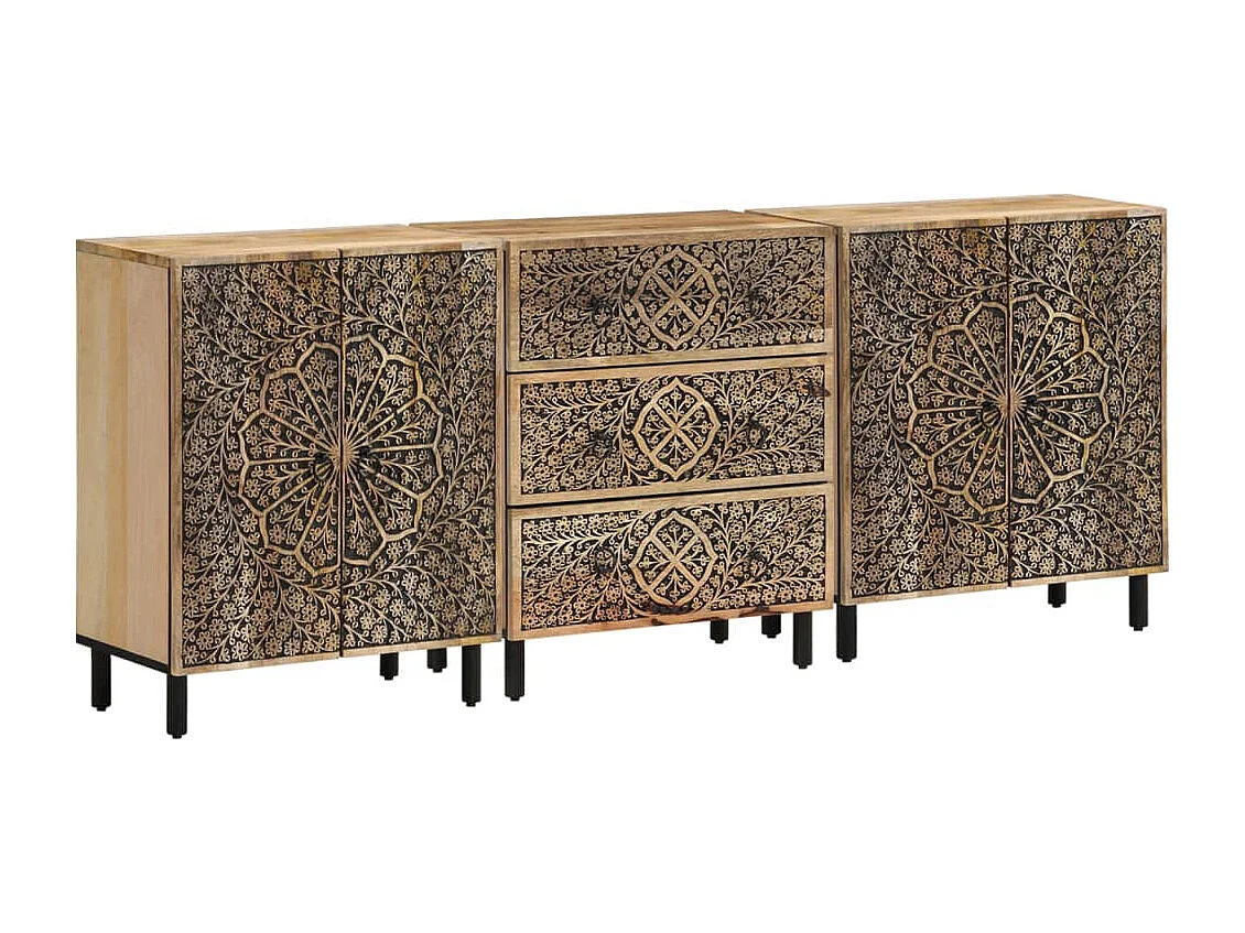 Bijzetkasten 3 st 60x33x75 cm massief mangohout