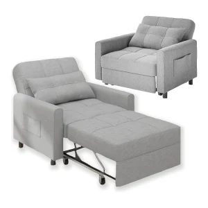 Bealife convertibele bank, 1 – persoons slaapbank, fauteuil, ligstoel, verstelbaar kussen, opbergruimte, wielen, vouwbaar AR22 – G