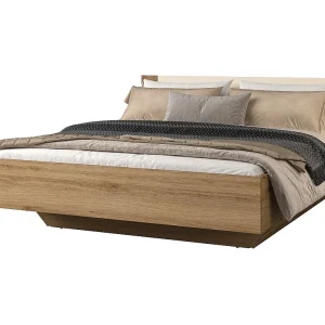 Bed VERTIGO – 160×200 cm – Wild eiken en zandbeige – Zonder lattenbodem – Design bedpoot Bed VERTIGO – 160×200 cm – Wild eiken en zandbeige – Zonder lattenbodem – Design bedpoot