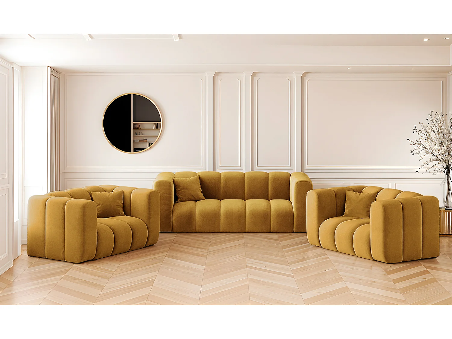 Bankstel 2+1+1 bankstel serie Grand stilvol, stof Salvador Geel