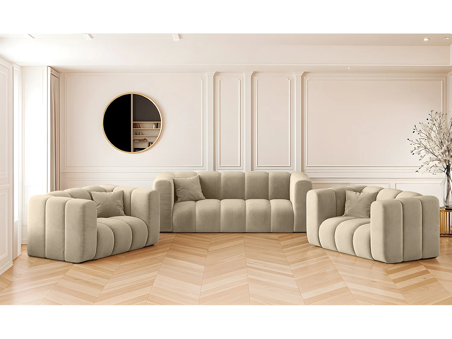 Bankstel 2+1+1 bankstel serie Grand stilvol, stof Salvador Beige