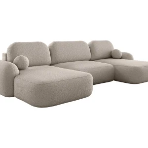 BEDANTE U-vormige hoekbank MOLLY U TERRA FROTTE 03 bege met slaapfunctie met opbergruimte